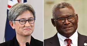 Penny Wong hails ‘constructive’ talks with Solomons PM amid deal to deliver vaccines for children