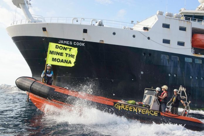 Greenpeace and Indigenous activists challenge deep dea mining expedition in the Pacific Ocean
