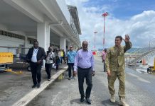 Vanuatu Prime Minister Charlot Salwai surveys Cyclone Lola damage from the air