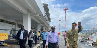 Vanuatu Prime Minister Charlot Salwai surveys Cyclone Lola damage from the air