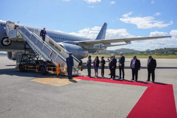 NZ PM Luxon talks to media from PNG, fly commercially to Japan after NZDF plane issue